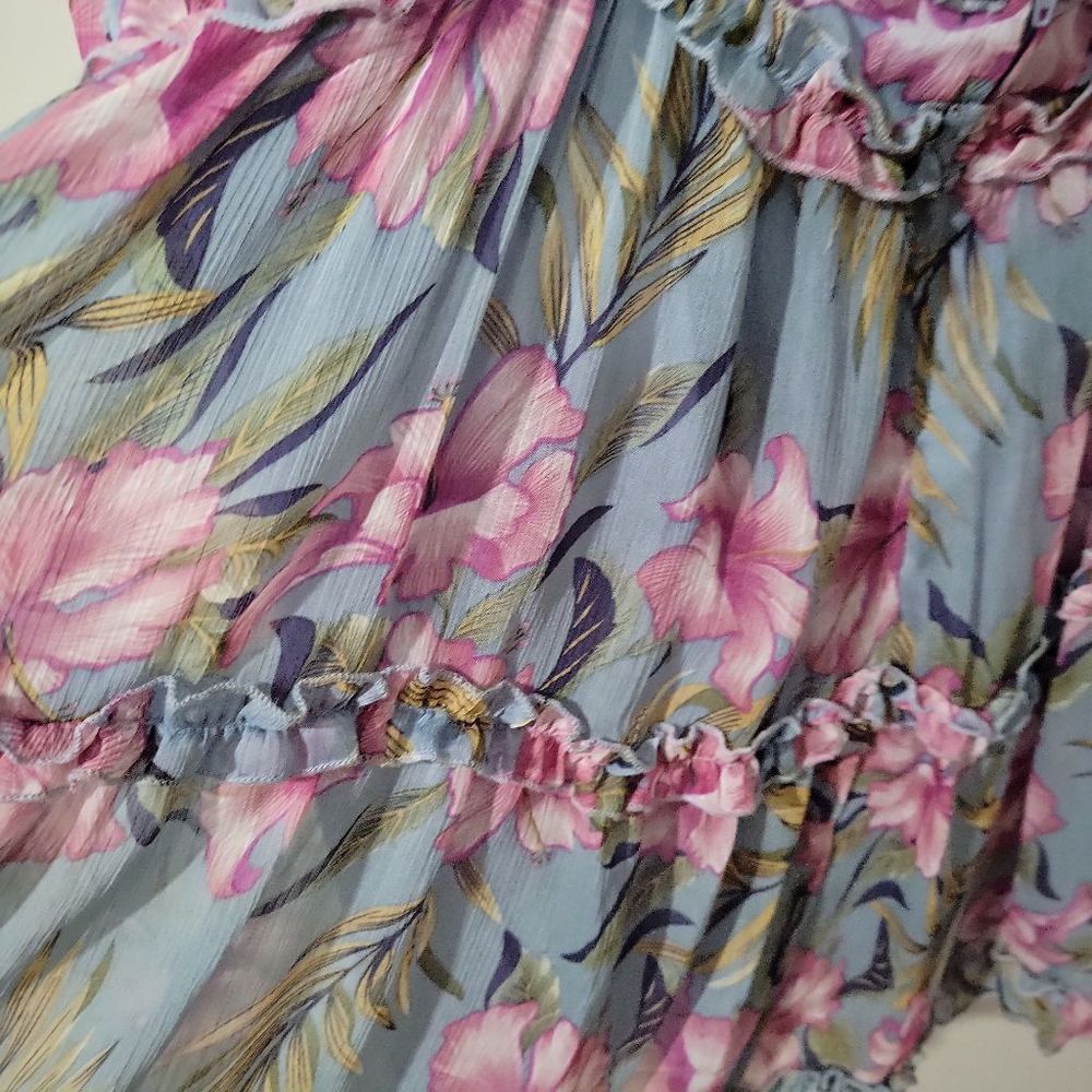 Fashion Nova In A Ruffle Blue with Purple Floral Sheer Tiered Mini Dress Size XL - Picture 5 of 8